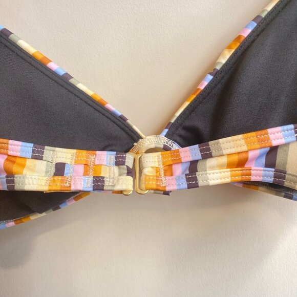 NWT Billabong  Multi - Brown & Yellow Stripe Triangle Bikini Top, size L… - Picture 4 of 12